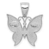 14k White Gold Butterfly Pendant with Intricate Filigree and Milgrain Accents