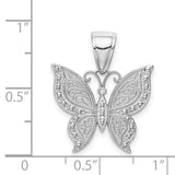 14k White Gold Butterfly Pendant with Intricate Filigree and Milgrain Accents