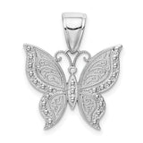 14k White Gold Butterfly Pendant with Intricate Filigree and Milgrain Accents