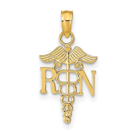 14k Yellow Gold RN Caduceus Pendant, Registered Nurse Medical Symbol Charm