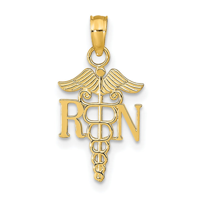 14k Yellow Gold RN Caduceus Pendant, Registered Nurse Medical Symbol Charm