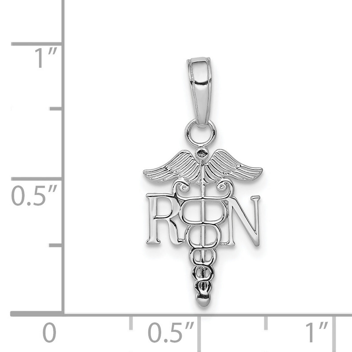 14k White Gold RN Caduceus Pendant, Medical Symbol Charm for Nurses and Healthcare Workers