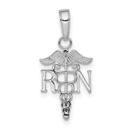 14k White Gold RN Caduceus Pendant, Medical Symbol Charm for Nurses and Healthcare Workers