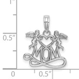 MOM 2 Angels Holding Heart Charm Pendant in Real 14k White Gold