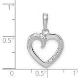 14k White Gold Heart Pendant with Textured Accents, Open Heart Minimalist Design for Women
