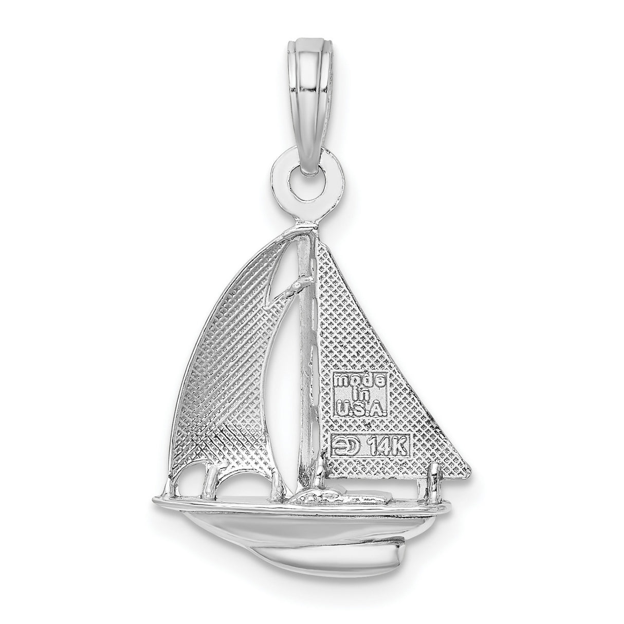 14k White Gold Sailboat Pendant, Detailed Yacht Design Nautical Jewelry