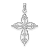 14k White Gold Filigree Cross Pendant with Openwork Lace Design, Vintage Inspired Faith Jewelry