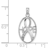 14k White Gold Hope Pendant with Awareness Ribbon Design, Inspirational Jewelry for Women