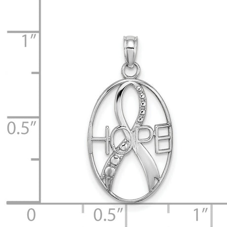14k White Gold Hope Pendant with Awareness Ribbon Design, Inspirational Jewelry for Women