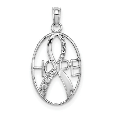 14k White Gold Hope Pendant with Awareness Ribbon Design, Inspirational Jewelry for Women