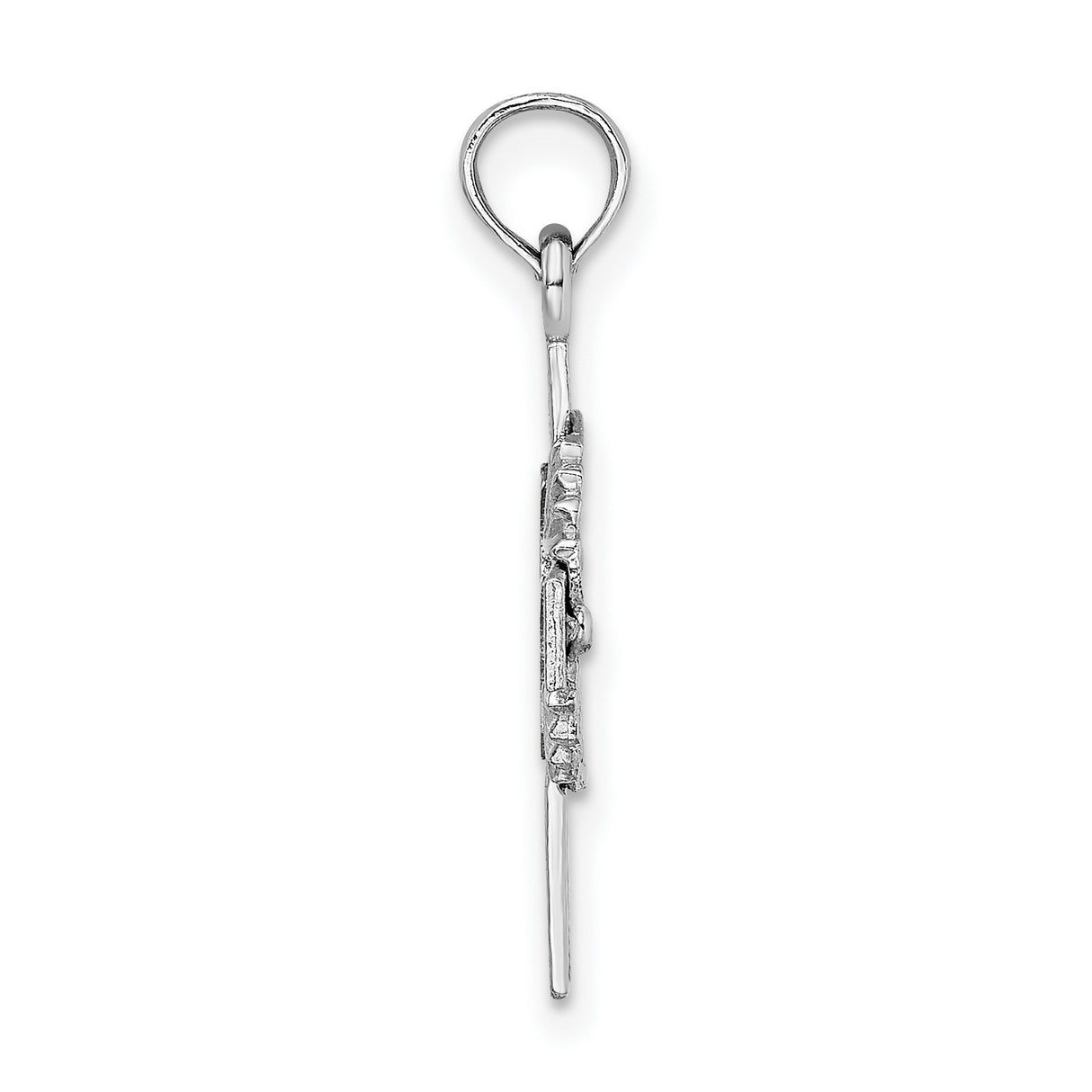 Cut-Out Dove Cross Charm Pendant in Real 14k White Gold