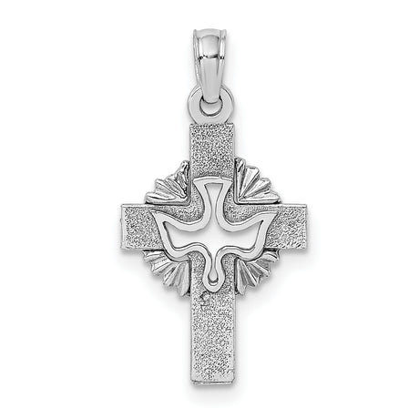 Cut-Out Dove Cross Charm Pendant in Real 14k White Gold
