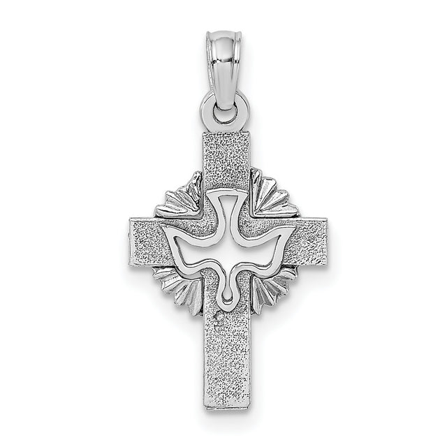 Cut-Out Dove Cross Charm Pendant in Real 14k White Gold
