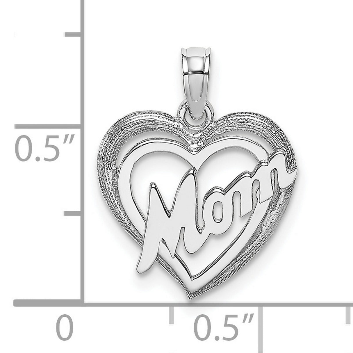 14k White Gold Heart Pendant with Script Mom Design, Symbolic Love Jewelry for Women