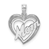 14k White Gold Heart Pendant with Script Mom Design, Symbolic Love Jewelry for Women