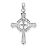 14k White Gold Celtic Cross Pendant with Beaded Halo Detail Religious Charm