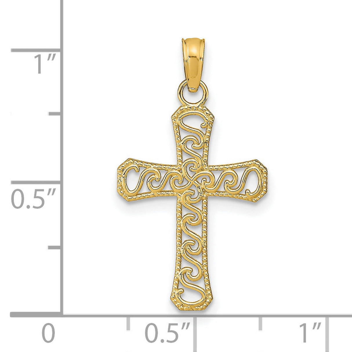 Fancy Cross Charm Pendant in Real 14k Yellow Gold