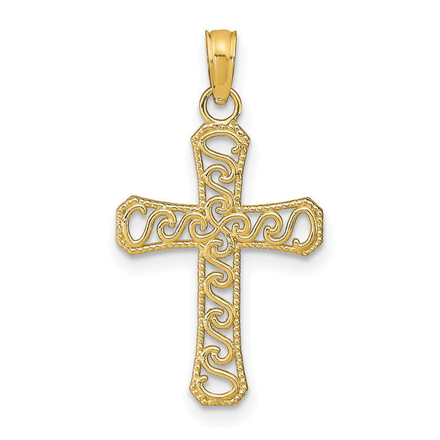 Fancy Cross Charm Pendant in Real 14k Yellow Gold