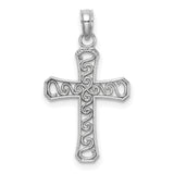 14k White Gold Cross Pendant with Swirl Detail and Filigree Design for Men and Women