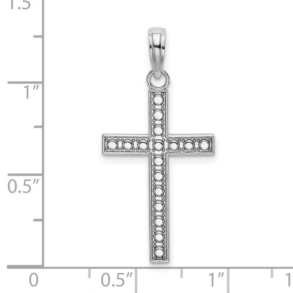 Beaded Block Cross Charm Pendant in Real 14k White Gold