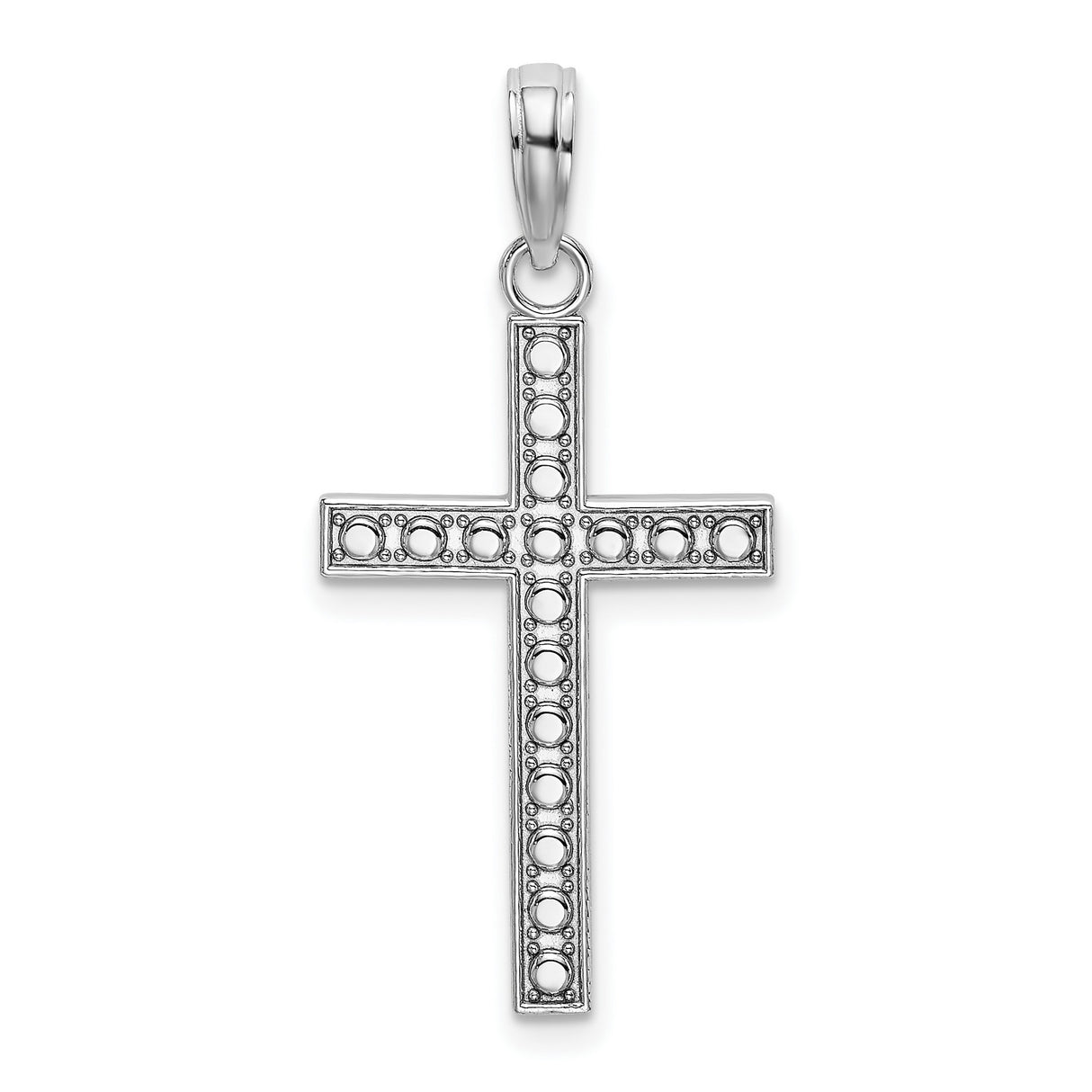 Beaded Block Cross Charm Pendant in Real 14k White Gold