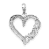 14k White Gold Heart Pendant with Intertwined Hearts and Branch Design