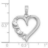 14k White Gold Heart Pendant with Intertwined Hearts and Branch Design