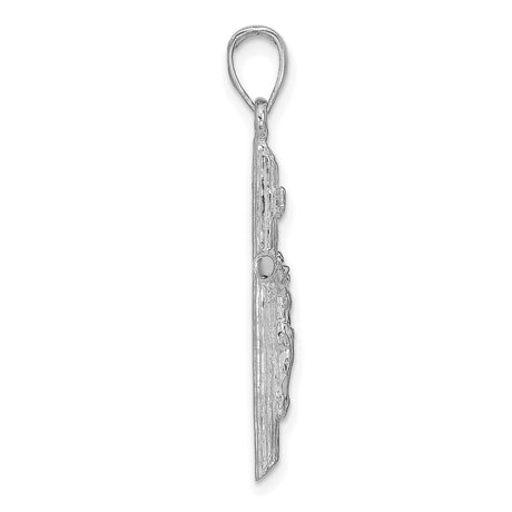 14k White Gold Crucifix Cross Pendant with INRI Symbol, Textured Religious Design
