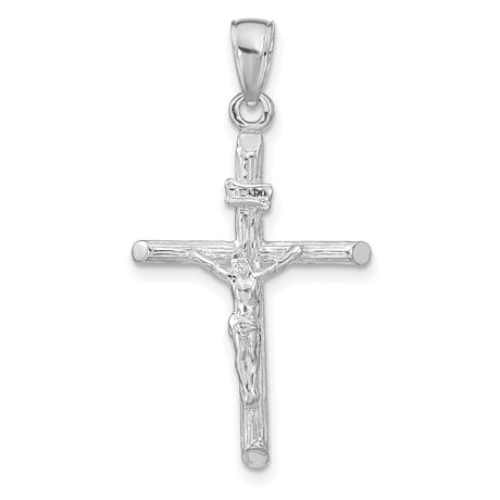 14k White Gold Crucifix Cross Pendant with INRI Symbol, Textured Religious Design