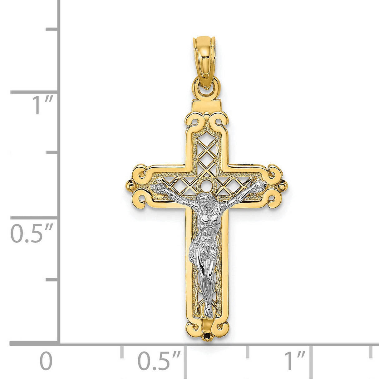 Fancy Crucifix Charm Pendant in Real 14k Multi-Tone Gold