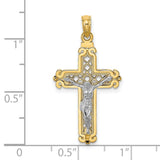 Fancy Crucifix Charm Pendant in Real 14k Multi-Tone Gold