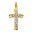 Fancy Crucifix Charm Pendant in Real 14k Multi-Tone Gold