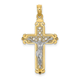 Fancy Crucifix Charm Pendant in Real 14k Multi-Tone Gold