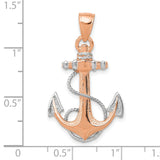 14k Rose Gold Anchor Pendant with White Gold Rope Accent, Nautical Theme