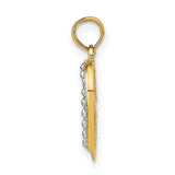 14k Multi-Tone Gold Open Heart Pendant, Two-Tone Textured Charm with Bubble Detail