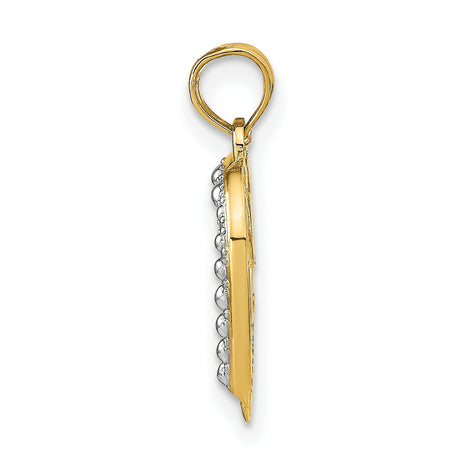 14k Multi-Tone Gold Open Heart Pendant, Two-Tone Textured Charm with Bubble Detail
