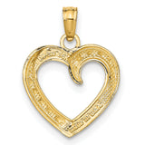 14k Multi-Tone Gold Open Heart Pendant, Two-Tone Textured Charm with Bubble Detail