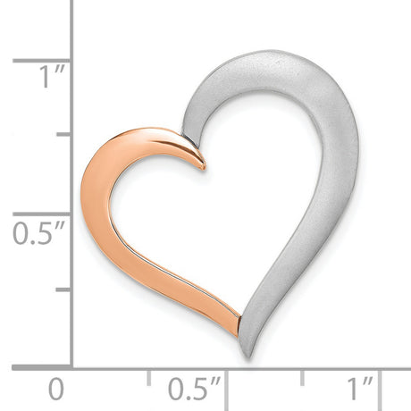 14k White and Rose Gold Open Heart Pendant, Asymmetrical Two-Tone Design for Women