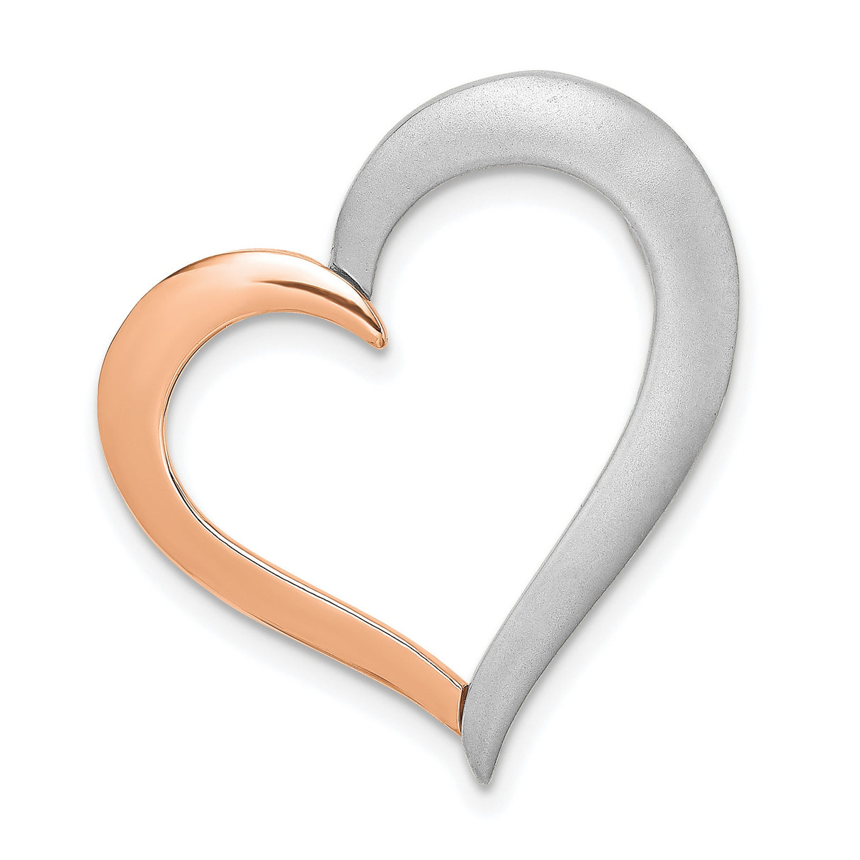 14k White and Rose Gold Open Heart Pendant, Asymmetrical Two-Tone Design for Women