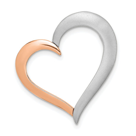 14k White and Rose Gold Open Heart Pendant, Asymmetrical Two-Tone Design for Women
