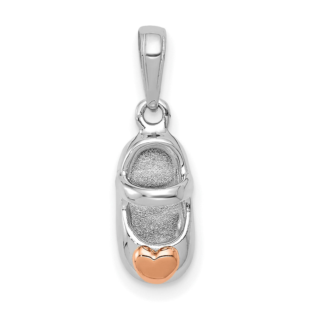 14k White and Rose Gold Baby Shoe Pendant with Heart Accent, Motherhood Charm