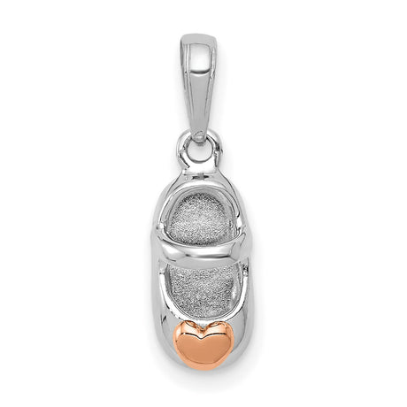 14k White and Rose Gold Baby Shoe Pendant with Heart Accent, Motherhood Charm