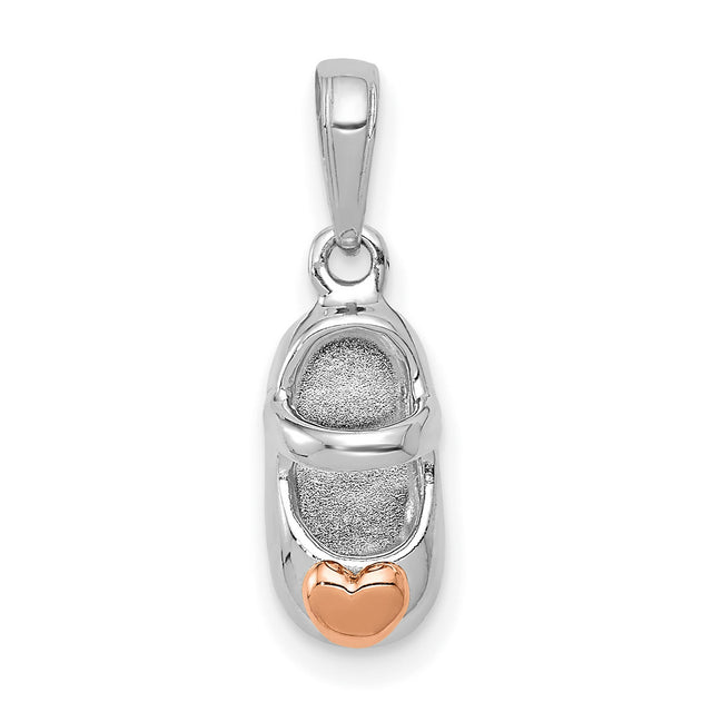 14k White and Rose Gold Baby Shoe Pendant with Heart Accent, Motherhood Charm