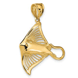 14k Yellow Gold Stingray Pendant with Cutout Wings and Textured Finish, Unisex Ocean Theme Charm