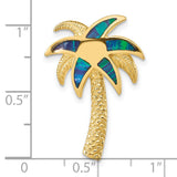 14k Yellow Gold Palm Tree Pendant with Blue Green Opal Inlays, Tropical Beach Charm
