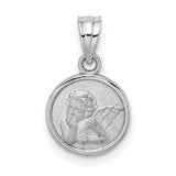 14k White Gold Angel Medallion Pendant with Cherub Design, Unisex Religious Jewelry