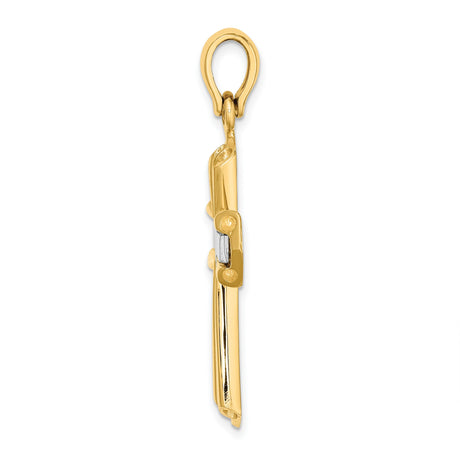 14k Multi-Tone Gold Cross Pendant with Polished Beveled Design