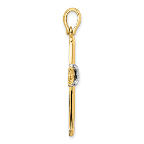 14k Two-Tone Gold Cross Pendant with White Center, Spiritual Religious Design