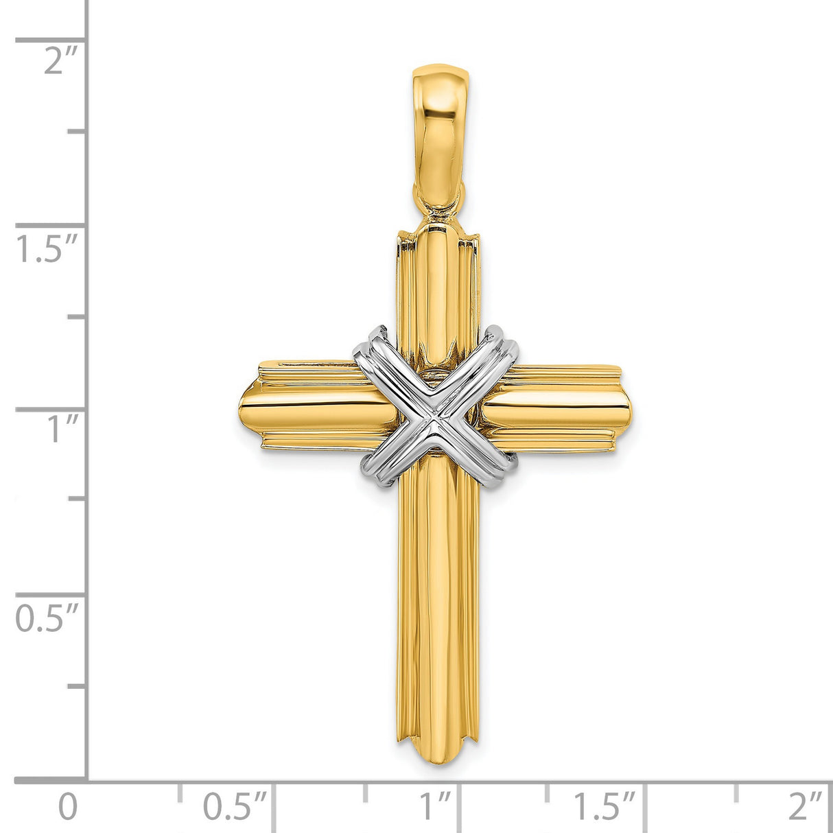 X Center Polished Cross Charm Pendant in Real 14k Multi-Tone Gold