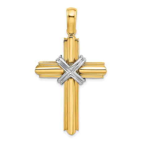 14k Two-Tone Gold Cross Pendant, Textured Religious Charm, Unisex Faith-Inspired Jewelry
